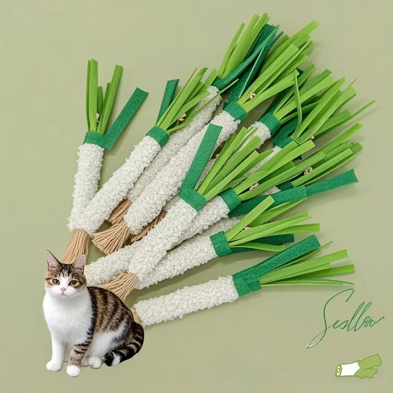 

3pcs Natural Silvervine Cat Teaser Toy Funny Simulated Scallion Interactive Teeth Grinding Cat Stick with Bell Pet Chewing Toys