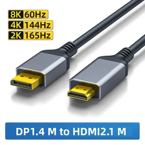 모니터 비디오 변환기용 HD 변환 어댑터 케이블, DP1.4 to HDMI2.1 케이블, 칩 HDMI to 디스플레이 케이블