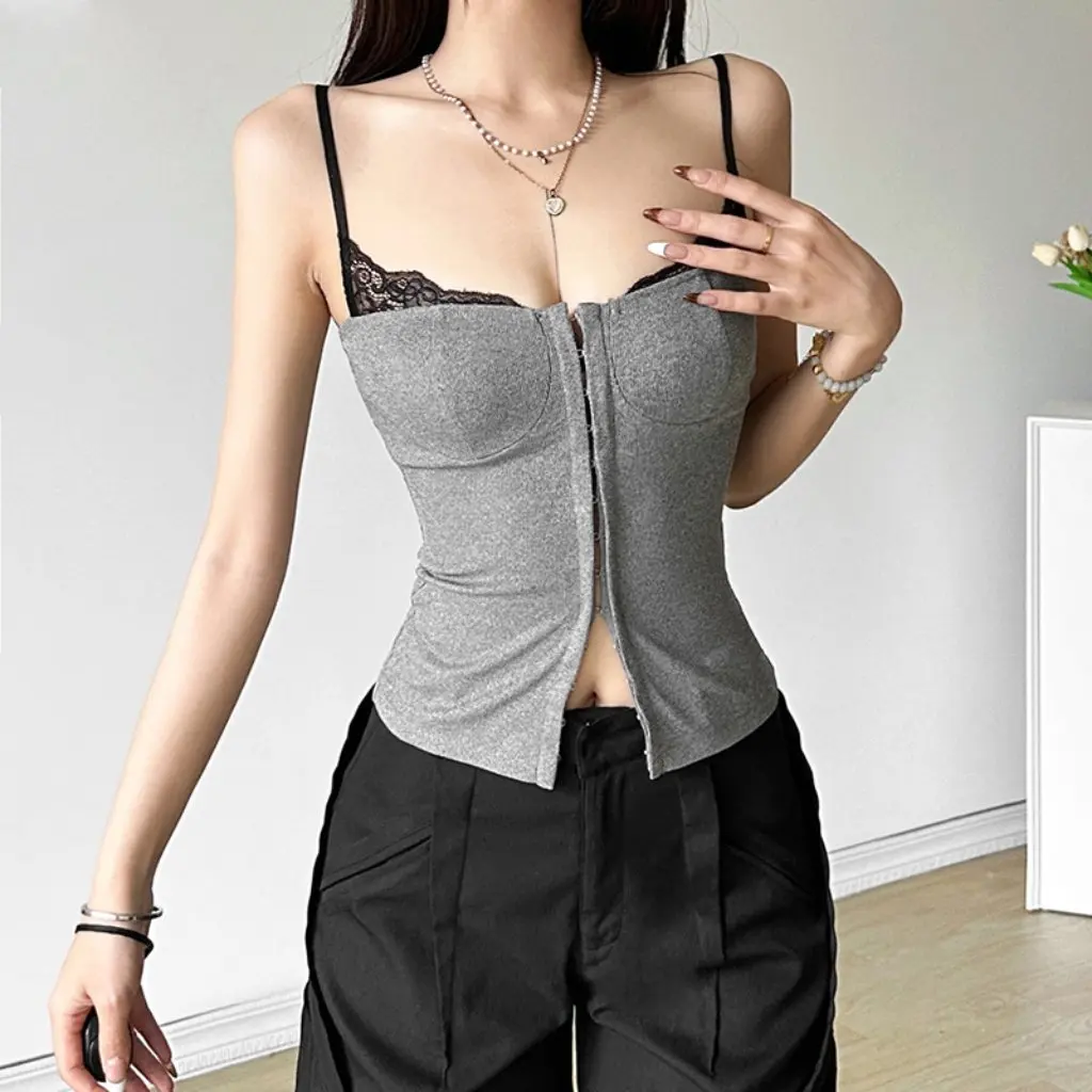 

Women's Vintage Lace Hollow Backless Slim Fit Solid Color Camisole Small Vest European American Style Autumn New