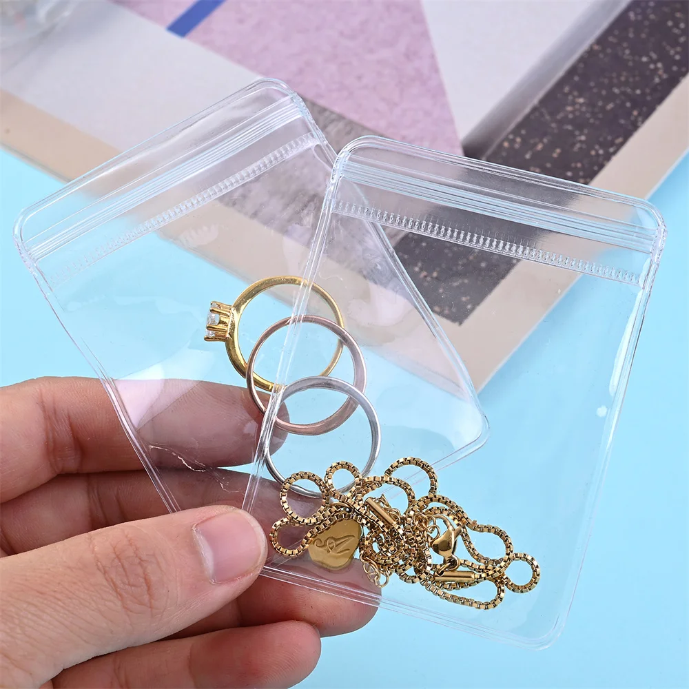 50 Stück Klare Wiederverwendbare Plastiktüten Hochwertige Verpackungsbeutel Klare Versiegelungsbeutel für Schmuckverpackungen und Kleinteilelagerung – Detail 3