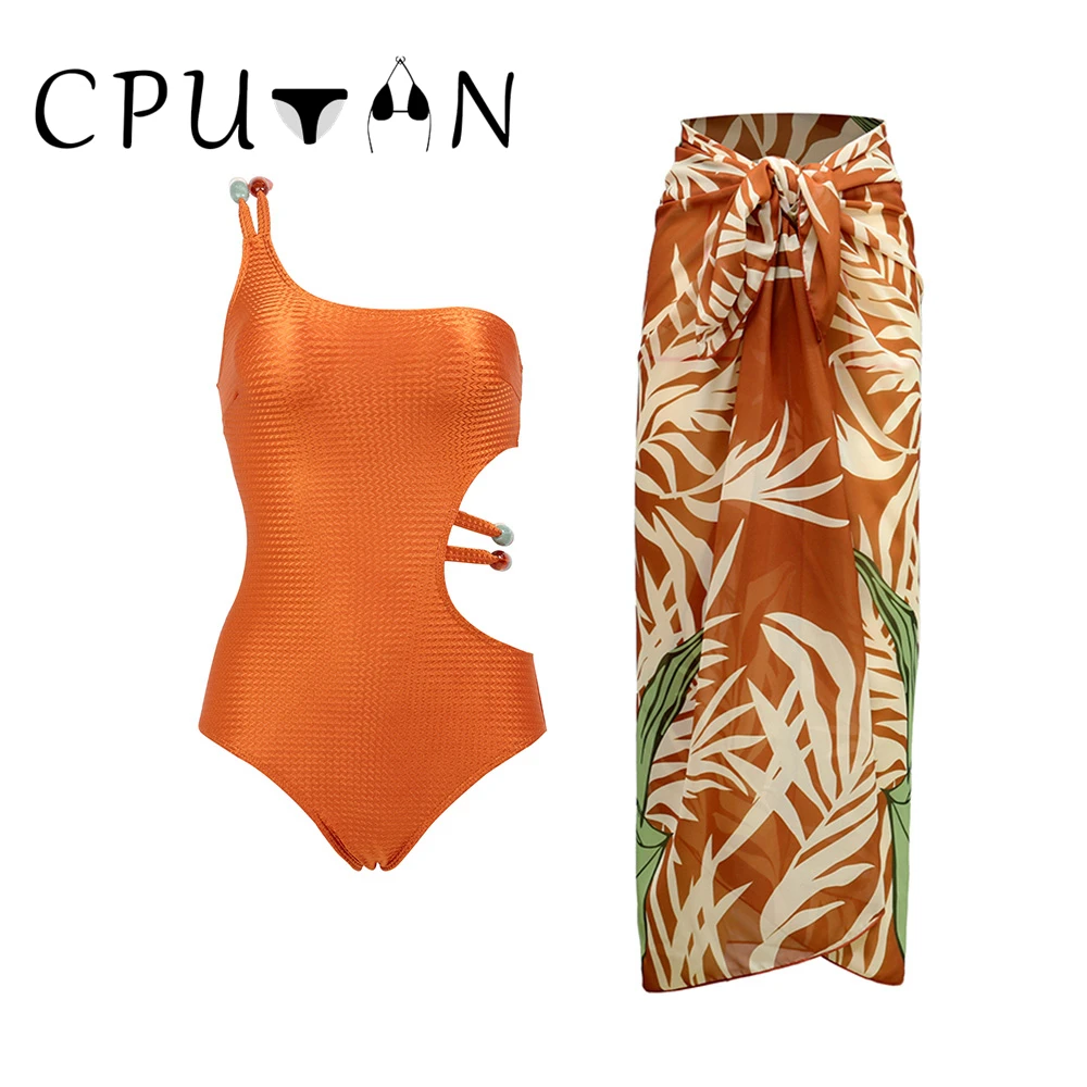 Cputan 2024 Vrouwelijke Sexy 3d Bloem Bikini Badpak Rok Een Schouder Retro Print Vrouwen Braziliaanse Strandkleding Badkleding