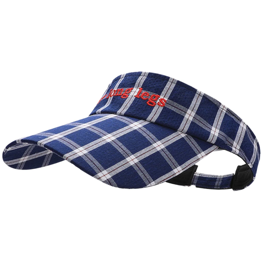 Korean Embroidered Sun Hat for Women Check Pattern Cotton Brimless Hat Summer UV Protection 9.5cm Wide Brim Breathable