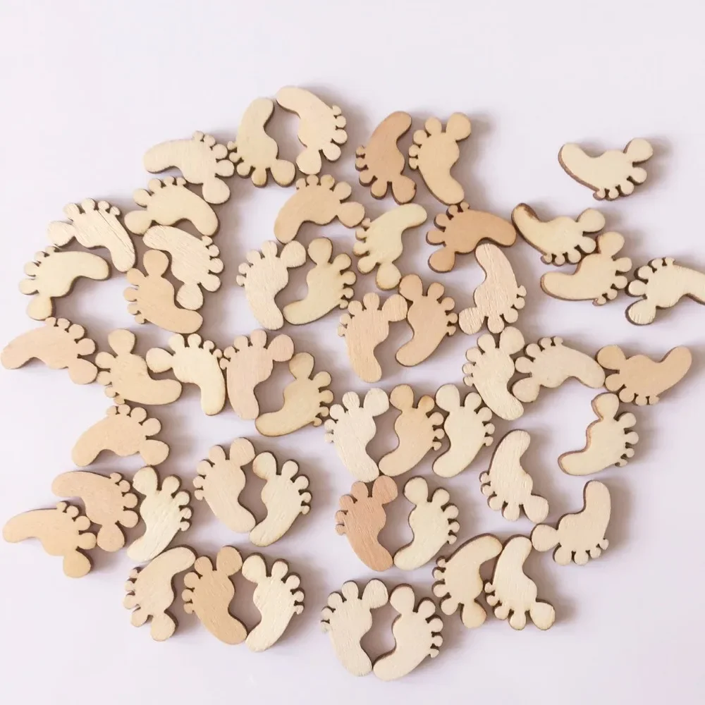 100pcs DIY Natural Wooden cute Baby foot Spacer Loose beads Fit kids Handmake Baby show wedding Xmas Party Crafting Decoration