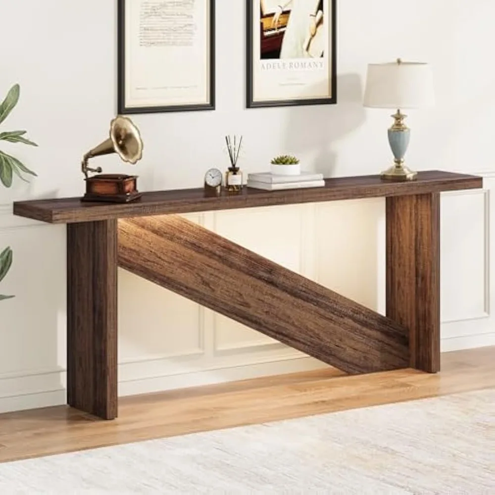 

Narrow Wood Entryway Table, Farmhouse Foyer Table, Industrial Console Table for Entryway, Living Room, Hallway