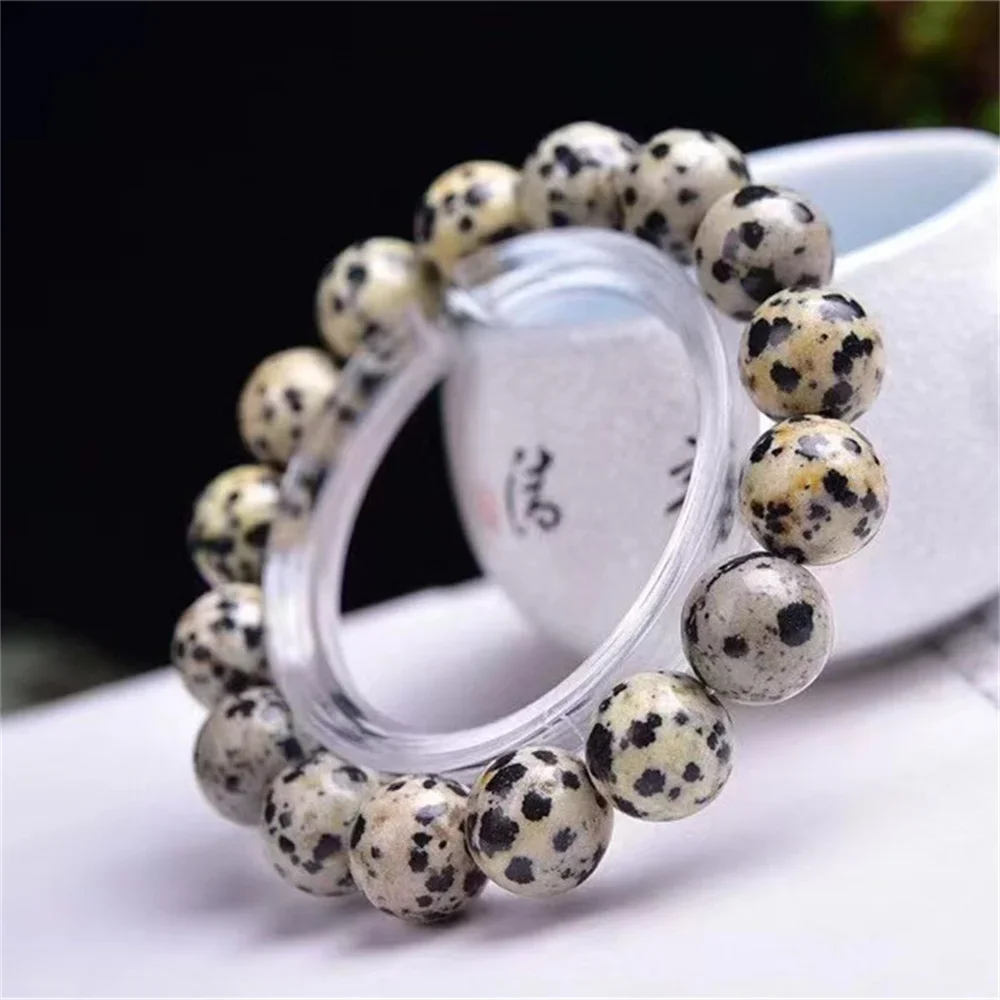 Charm Natural Stone 6-12mm Black White Spots Round Beads Bracelet for Women Jewelry Energy Cured  Beading Gift Girls Parts