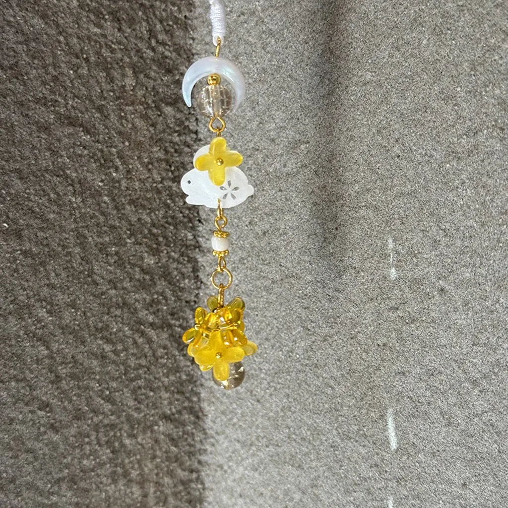 Moon Rabbit Key Chain Translucent Phone Charm Woven Lanyard Decorative Osmanthus Glazed Pendant For Bag Decoration Daily Car