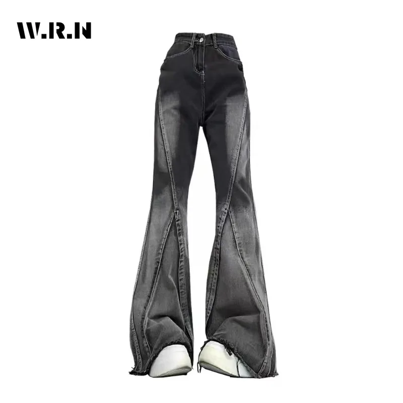 2024 Jesienne jeansy damskie Harajuku w stylu casual Vintage High Waist Loose Black Pants Female Baggy Y2K Wide Leg Denim Trouser