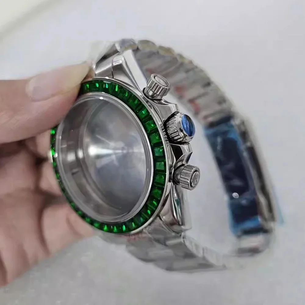 

Корпус часов 39 мм + ремешок для часов из нержавеющей стали, аксессуары для корпуса VK63, сапфировое стекло, кварцевый механизм VK63, подходит для циферблата 29,5 мм