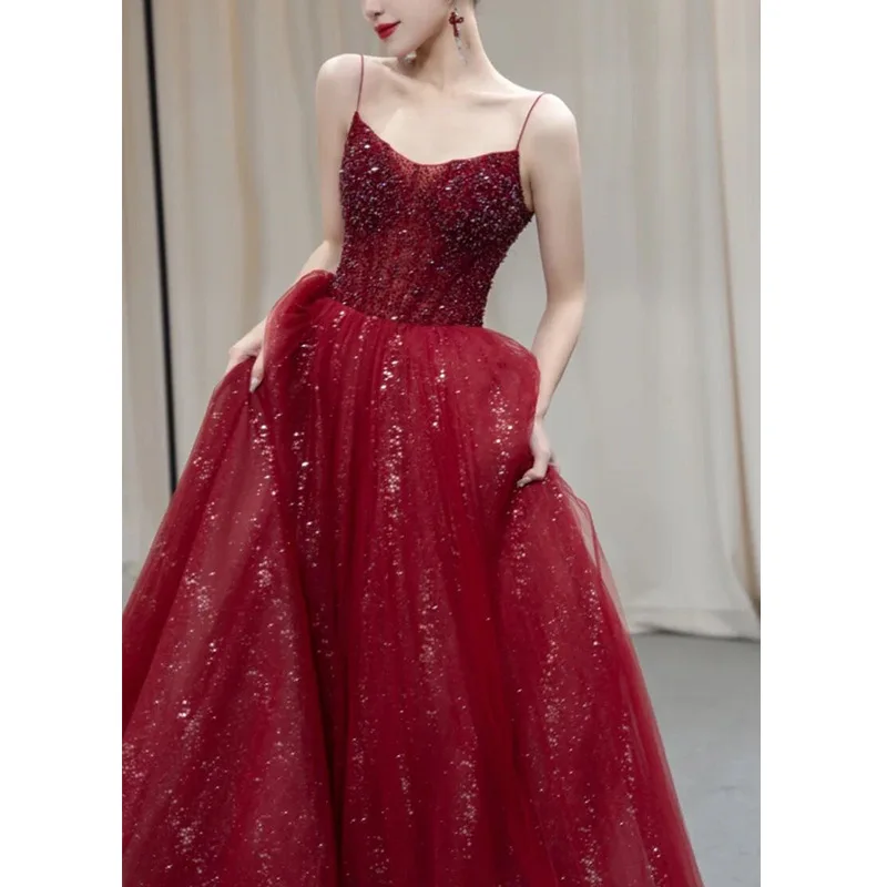 Customized Shiny Sequined Long Evening Dress Sexy Strapless A-line Robe De Soiree Classic Spaghetti Strap Elegant Prom Dress