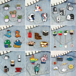 3-7Pcs Fashion Brooch Set Lightning Sun Weather Skeleton Gesture Dinosaurs Enamel Pins Green Plant Metal Chain Badge Hat Jewelry