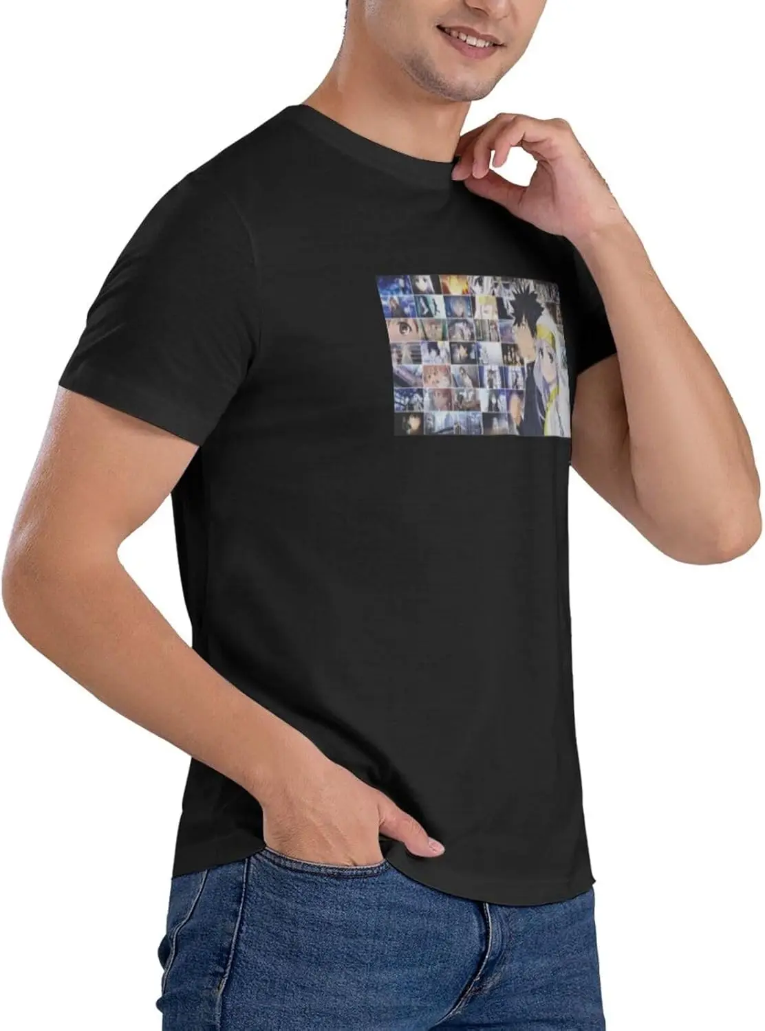 A Certain Anime Magical and Index Men's Pure Short Sleeve Crew Neck Unisex Classic Casual Sport T-Shirt Black