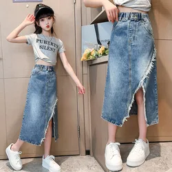 5 6 7 8 9 10 11 12 13 Year Teen Girls Denim Skirt New Fashion Korean Version Split Long Skirt Children Clothing Birthday Present