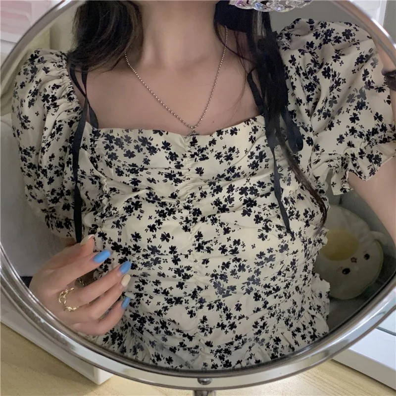 

Spring Summer New plus Size Floral Print Bubble Sve Chiffon Blouse Women's Ele Top Korean Sle Commute Wind irt