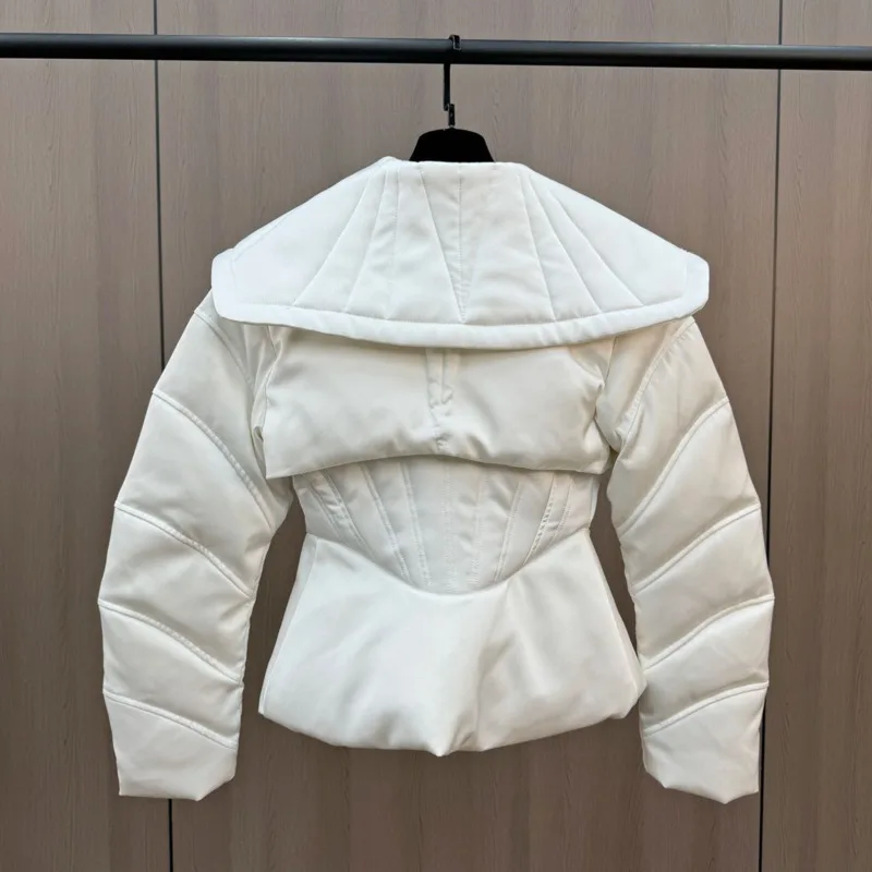 HKSH 2025 شتاء جديد المرأة أسفل معطف بدوره إلى أسفل طوق طويلة الأكمام سستة الخصر Cinching أنيق أنيق سترة منفوخة HK15236