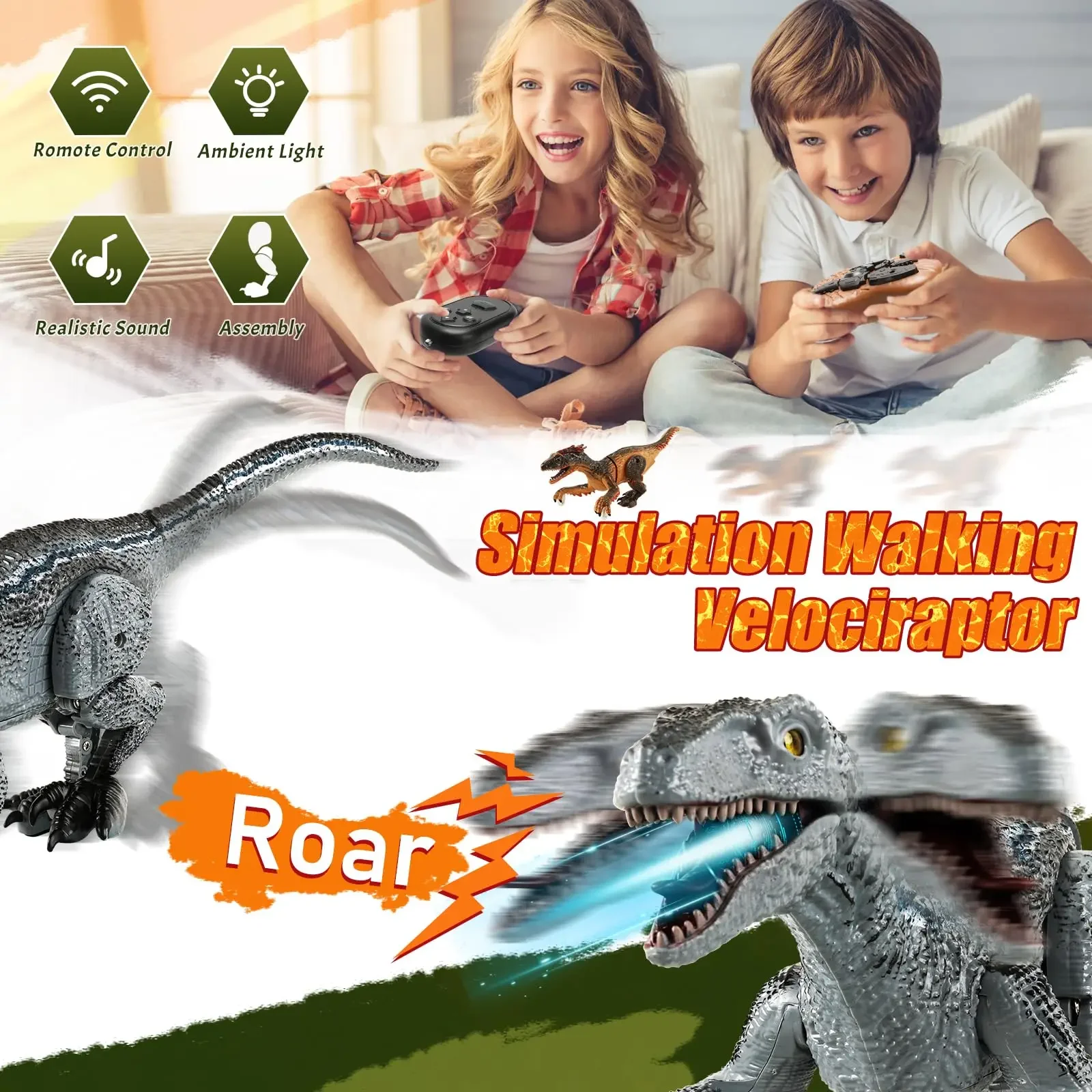 Jouet dinosaure télécommandé 2.4G, vélociraptor de marche électronique avec Simulation sonore légère, modèle Robot dinosaure, jouet pour enfant garçon