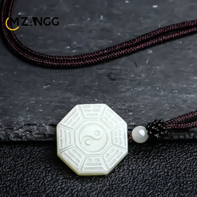 Natural Hetian Jade Bagua Pendant Personalized Taiji Bagua Pendant Men and Women Children Models Feng Shui Lucky Pendant