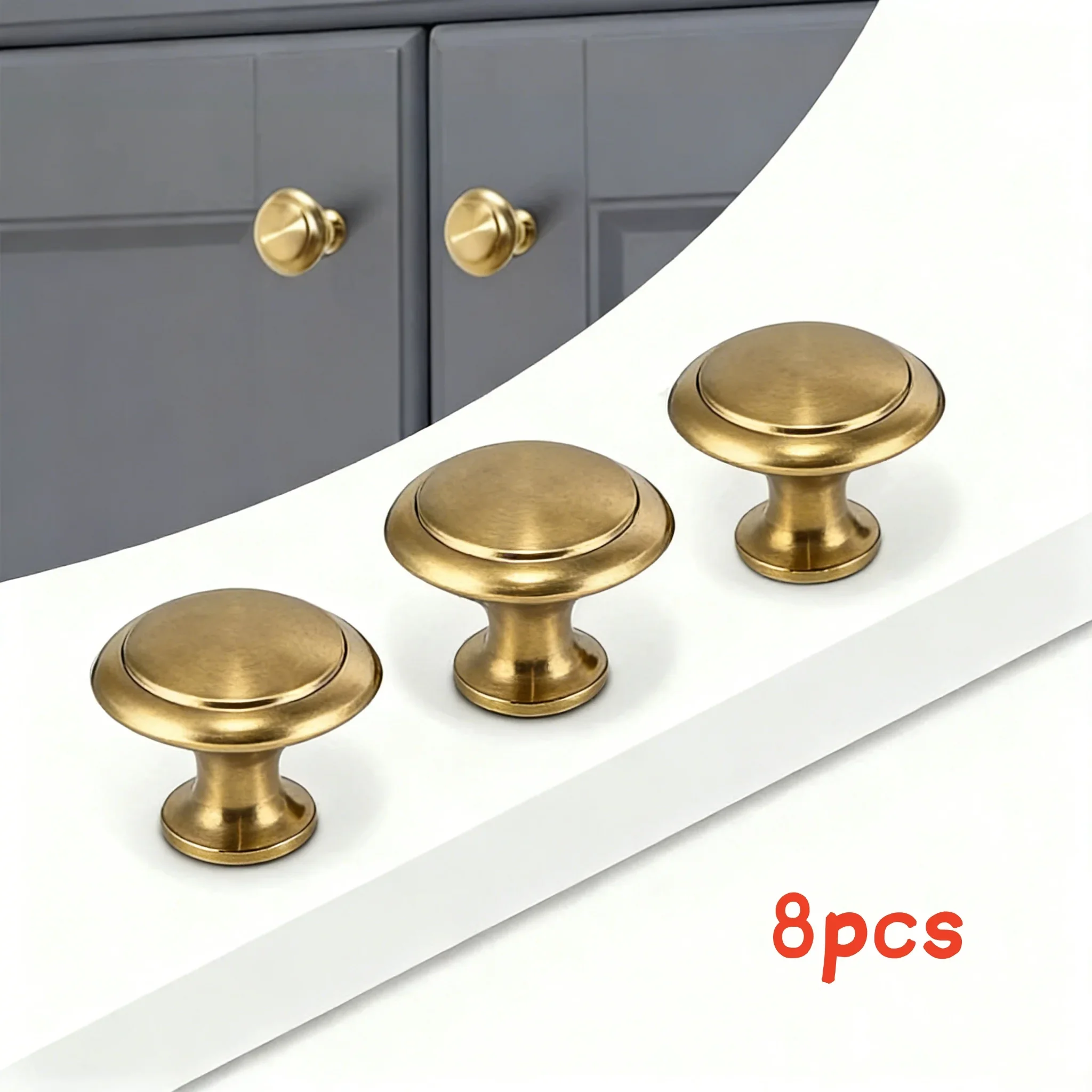 8pcs Golden Simple Cabinet Drawer Single Hole Pull Handle, Cabinet Wardrobe Door Round Furniture Small Handle