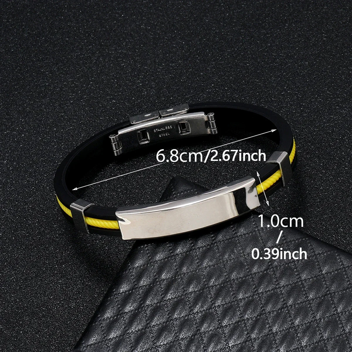 Fashion Bracelets Vintage Black Rubber Wristband Silicone Stainless Steel Men Bracelets Bangles Jewelry