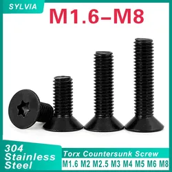 50/ 20/ 10/ 5pcs M1.6 M2 M2.5 M3 M4 M5 M6 GB2673 Black A2-70 304 Stainless Steel Torx Head Flat Countersunk Screw Six Lobe Bolt