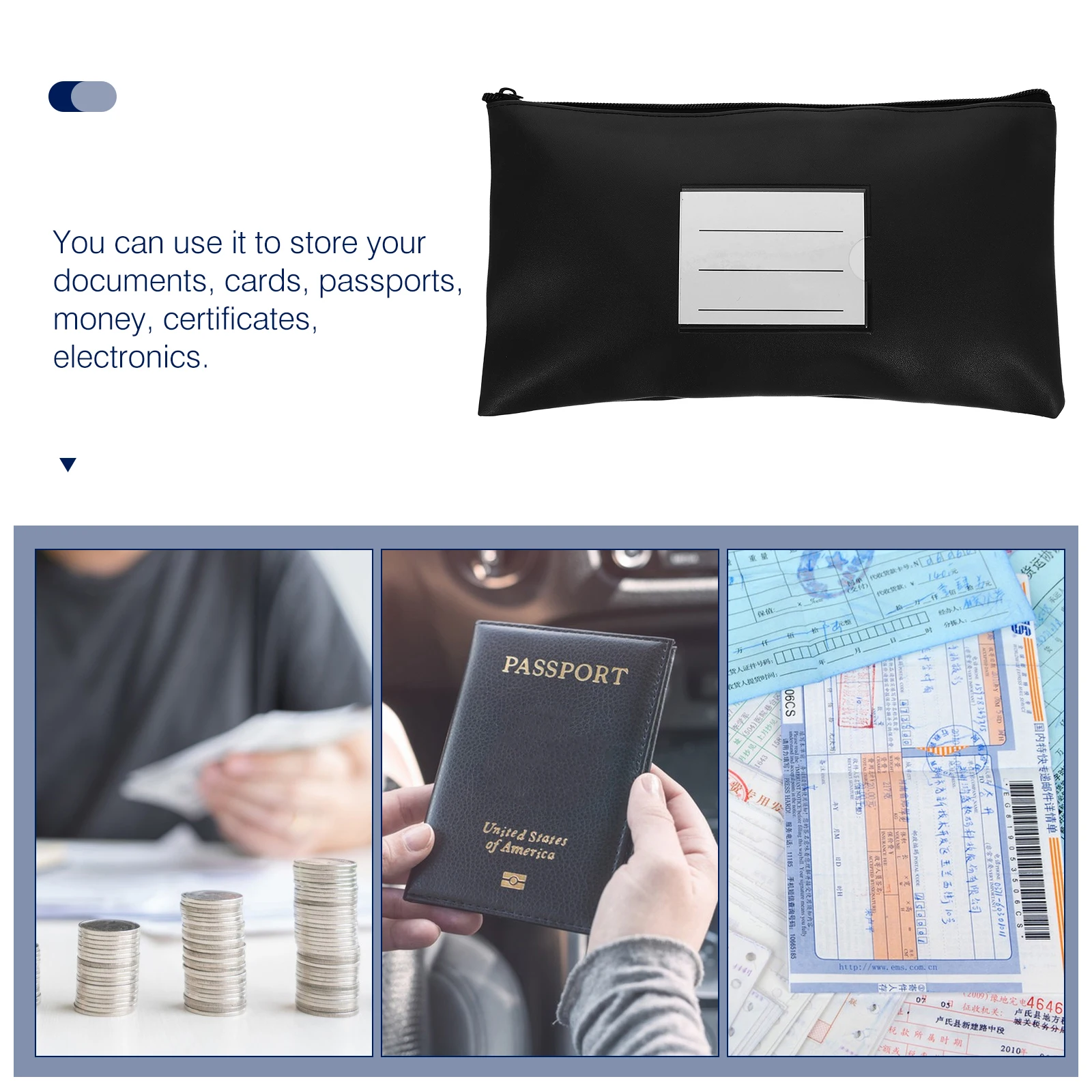 

PU Cash Wallet Money Bag Organizer Portable Zipper Receipt Holder Bill Storage Travel Pouch Bank Bags with Zipper