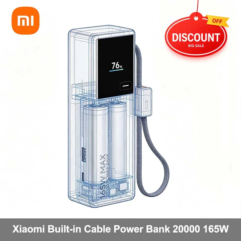 Xiaomi 20000mAh 165W Portable External Battery Power Bank Integrated USB-C Cable with Digital Screen Display for MacBook iPhone