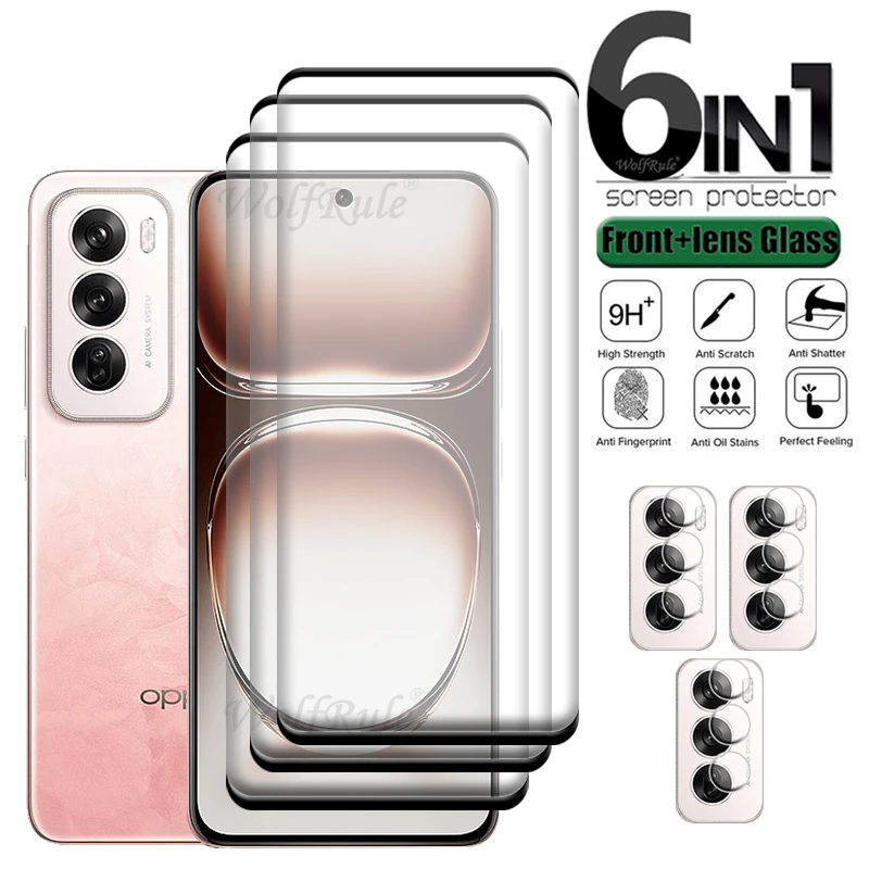 

6-in-1 For OPPO Reno 12 Glass For Reno 12 Reno12 Tempered Glass HD 9H Full Curved Cover Screen Protetor For Reno 12 Lens Glass