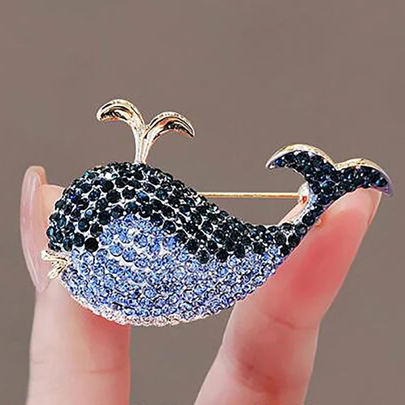 Fashion Shining Rhinestone Whale Brooches Delicate Cute Badge For Women Men Lapel Pins Corsage Clothing Accessories Jewelry-IIOO