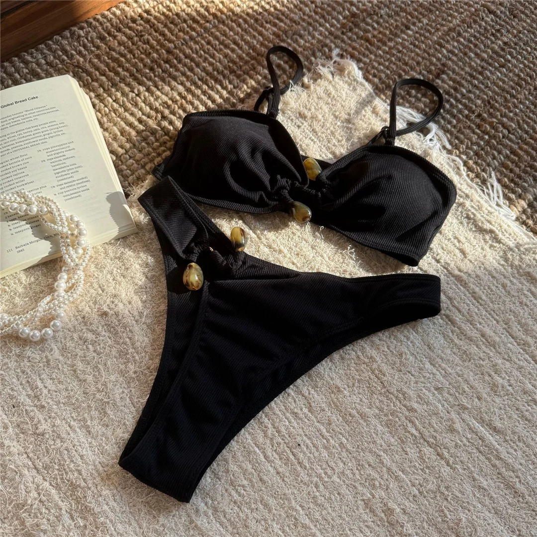 Neuer, verführerischer, gerippter brasilianischer Bikini mit Polsterung, Badeanzug, zweiteiliger Bikini-Set, Damen-Badebekleidung, V6343R. – Detail 28