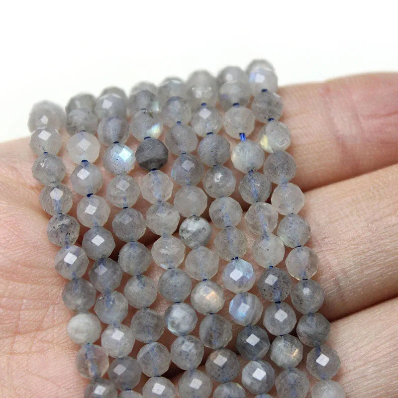 5A perle distanziatrici sciolte in pietra Labradorite grigia sfaccettata naturale per la creazione di gioielli bracciali regalo fai da te 15 ''minuscole perline di pietra 2/3/4mm