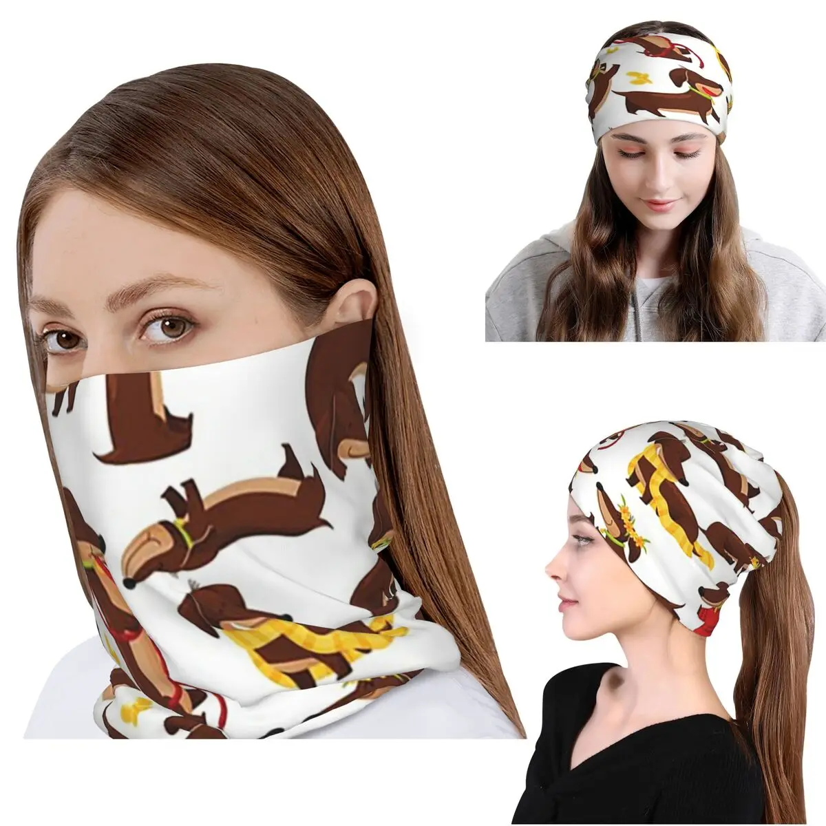 Lustiger Dackel, ein niedliches Cartoon-Hundemuster, Bandana, Halsschutz, Gesichtsschal, Mehrzweck-Gesichtsmaske, Mütze, Unisex, für Erwachsene, für alle Jahreszeiten
