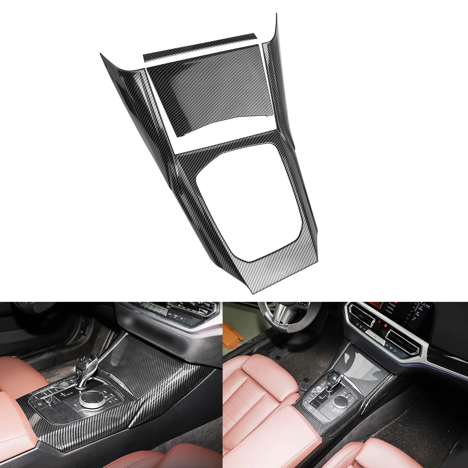 Carbon Fiber ABS Inner Transmission Gear Shift Panel Overlay Decoration Molding Cover Trims For BMW 3-Series G20 2019 2020 2021