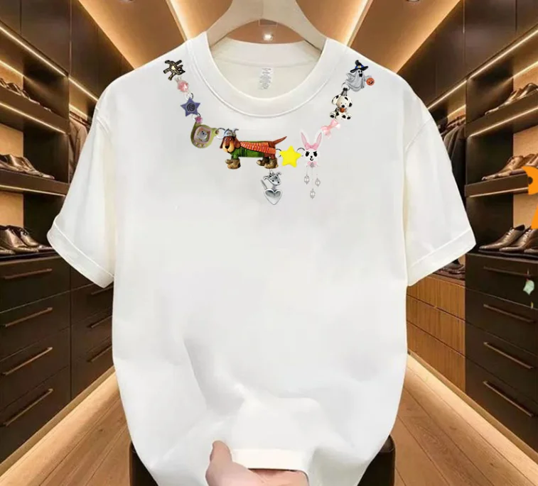 

Animals Necklace Print Cotton T-shirt Fashion New Design Graphic Cotton Tee Women and Men Clothing Casual Fit