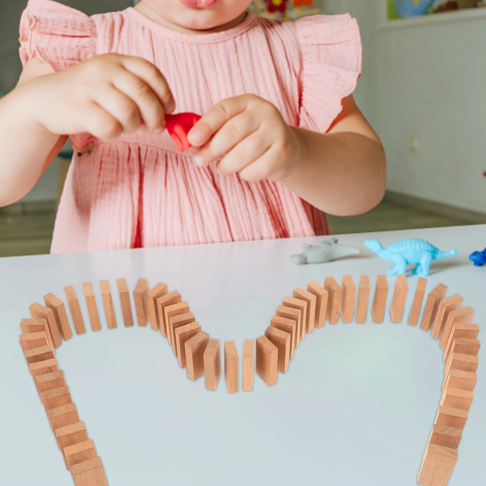 50 sztuk drewnianych domino w naturalnym kolorze, gra rodzinna, lekki, przenośny zestaw domino do podróży.