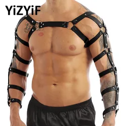 Sexy Harness Men Lingerie  Gothic Punk Harness Belt Faux Leather Arm Caged Body Chest Muscle Harness Belt with Metal O Rings