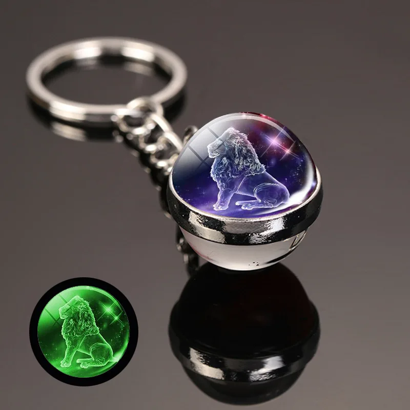 LLavero creativo de 12 constelaciones con brillo nocturno, colgante de bola de cristal de doble cara, llavero con signo del zodiaco, regalo de cumpleaños para hombres y mujeres