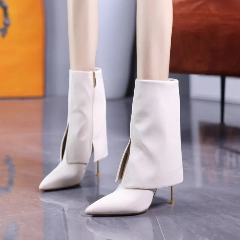 

Elegant Pointed Toe High Heel Short Boots Women's Fashionable Autumn Winter New Style Fine Heel Versatile Personality Ankle