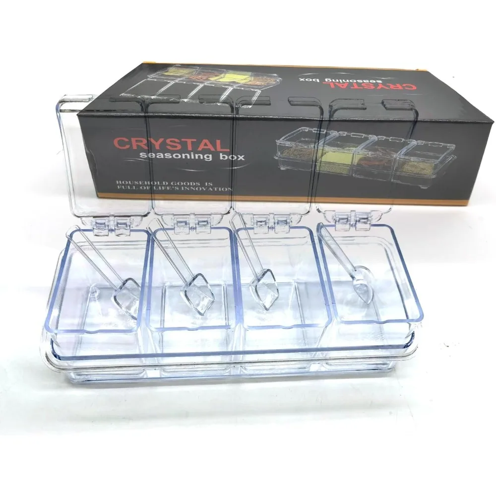 

Transparent seasoning box, 4-pack transparent seasoning rack spice pot, seasoning container with lid and spoon