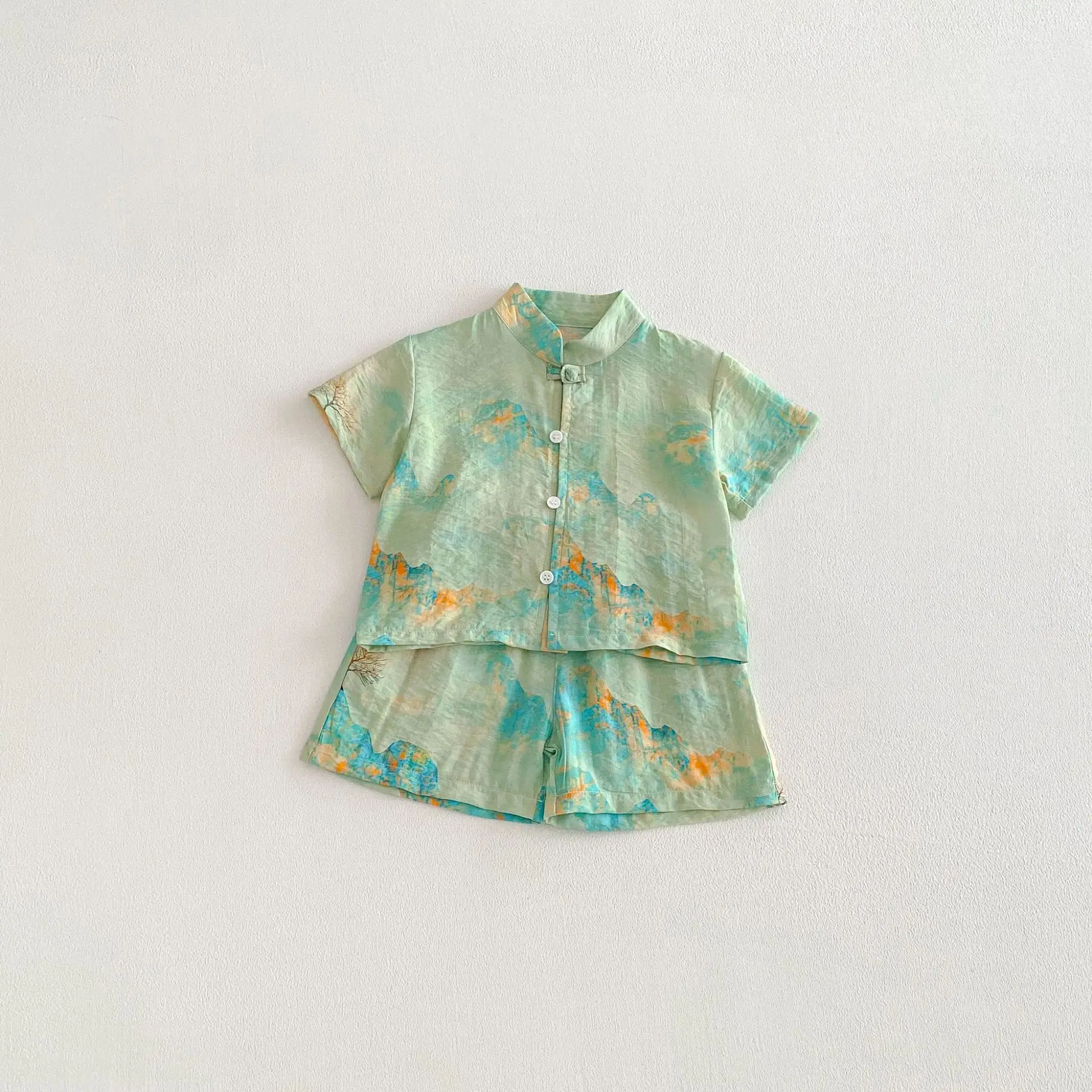 

2026 Summer New Children Short Sleeve Clothes Set Boys Chinese Style Print T Shirts + Shorts 2pcs Suit Fashion Kids Outfits
