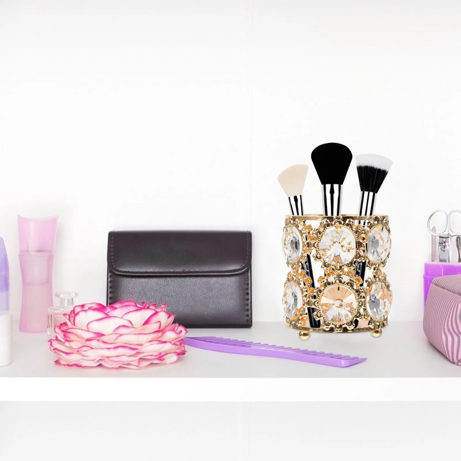 Multifunctional Brush Storage Bucket Portable Light Makeup Holder for Vacation Business Trip Outdoor Activities Pen