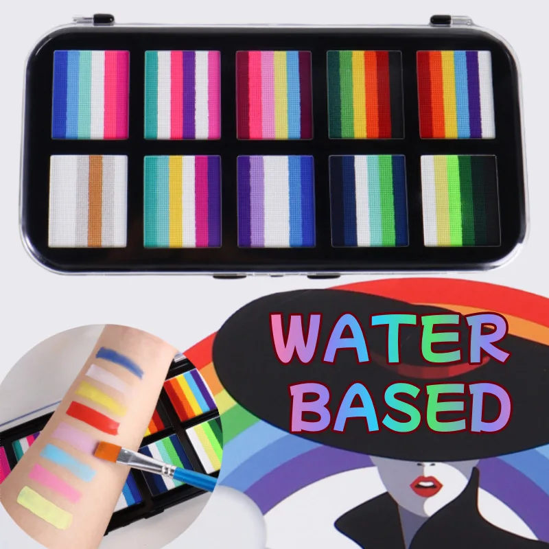 4PCS 10-color water-based dual-color UV fluorescent face body paint set for Halloween Christmas Masquerade Party Role Play