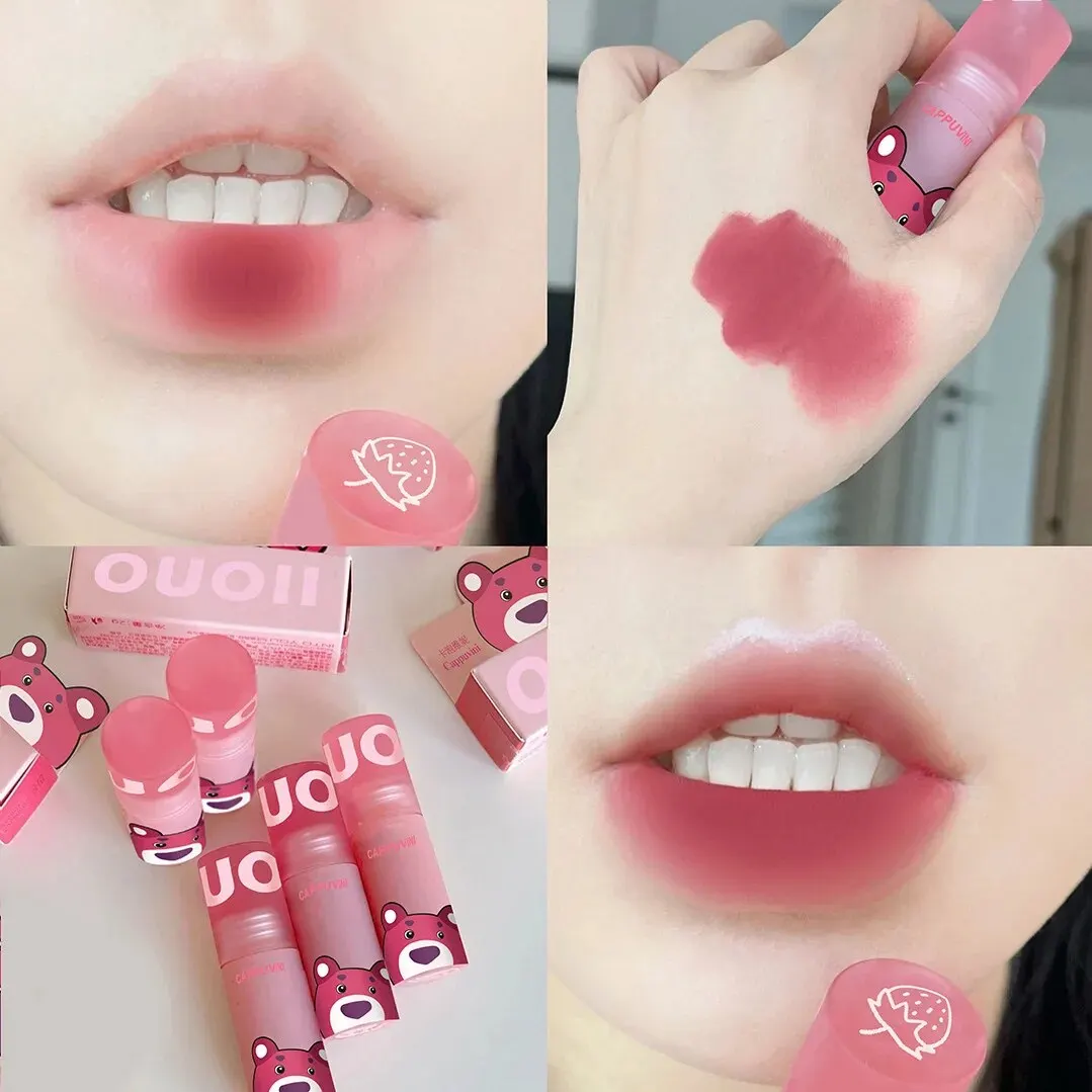 Three Sets Strawberry Bear Lip Mud Ventilated Nude Makeup Matte Lasting Matte Lipstick Affordable For Female Students