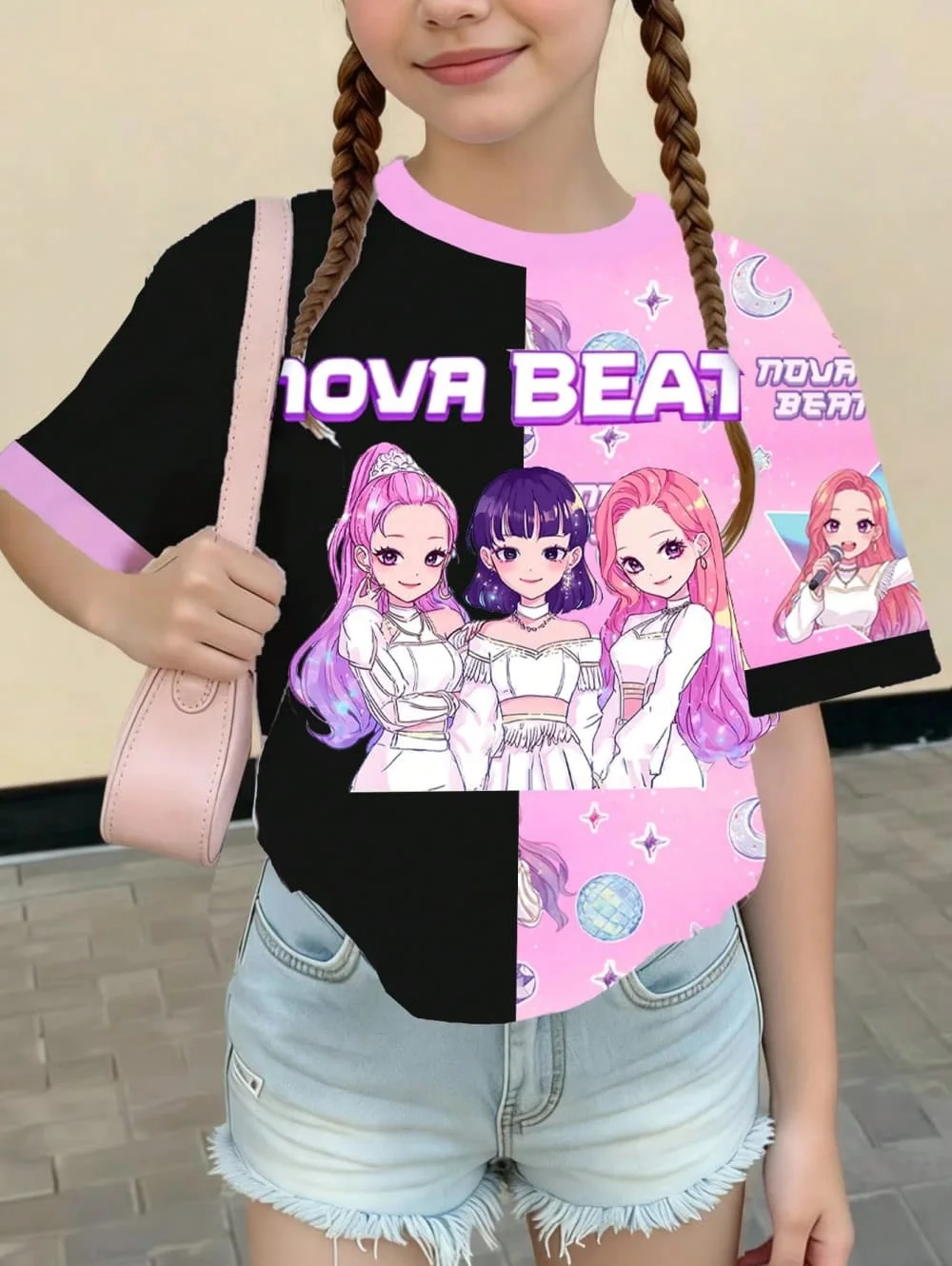 Kpop Cartoon Graphic Girls T-Shirt, lässiges T-Shirt mit Rundhalsausschnitt, geeignet für Mädchen, Kinder, Geschenk, kurze Ärmel – Detail 4