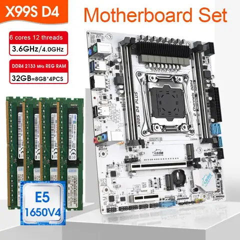 Kit set scheda madre JINGSHA X99 PLUS con CPU LGA 2011-3 Xeon E5 1650 V4 DDR4 32 GB (4*8G) 2133 MHZ Memoria NVME M.2 NGFF USB 3.0