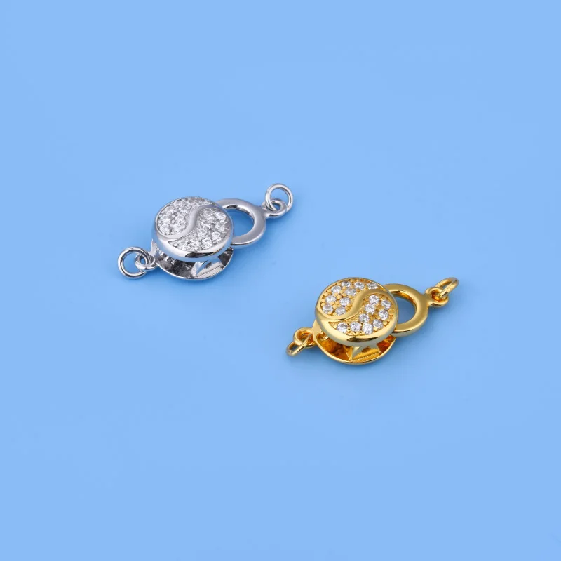 S925 pure silver Zircon round press link buckle bracelet necklace finishing buckle jewelry diy material