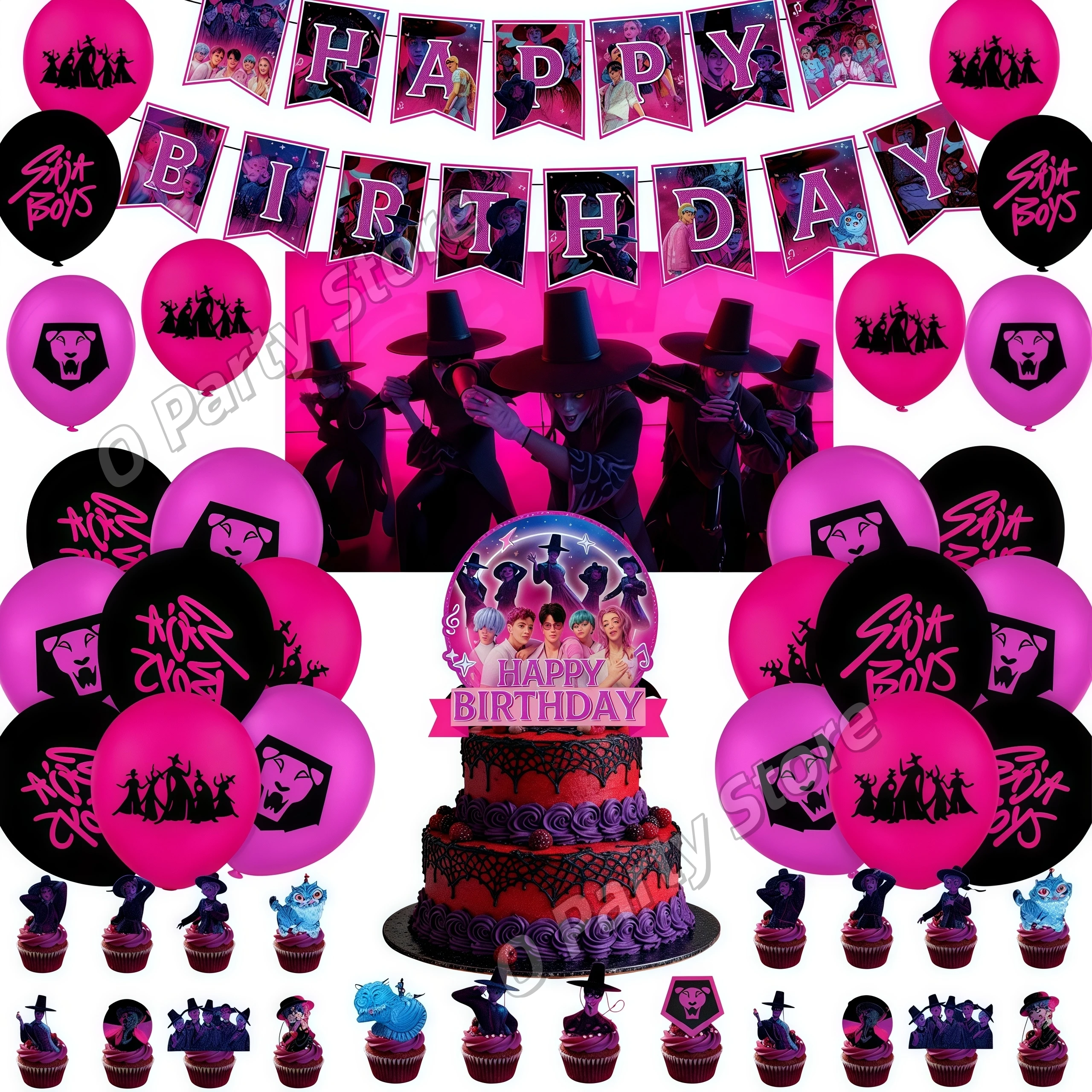 مجموعة أدوات المائدة لتزيين حفلات أعياد الميلاد من Idol Saja Boys، لافتة بالون مناديل للأطفال، هدية لوازم الحفلات، ديكور