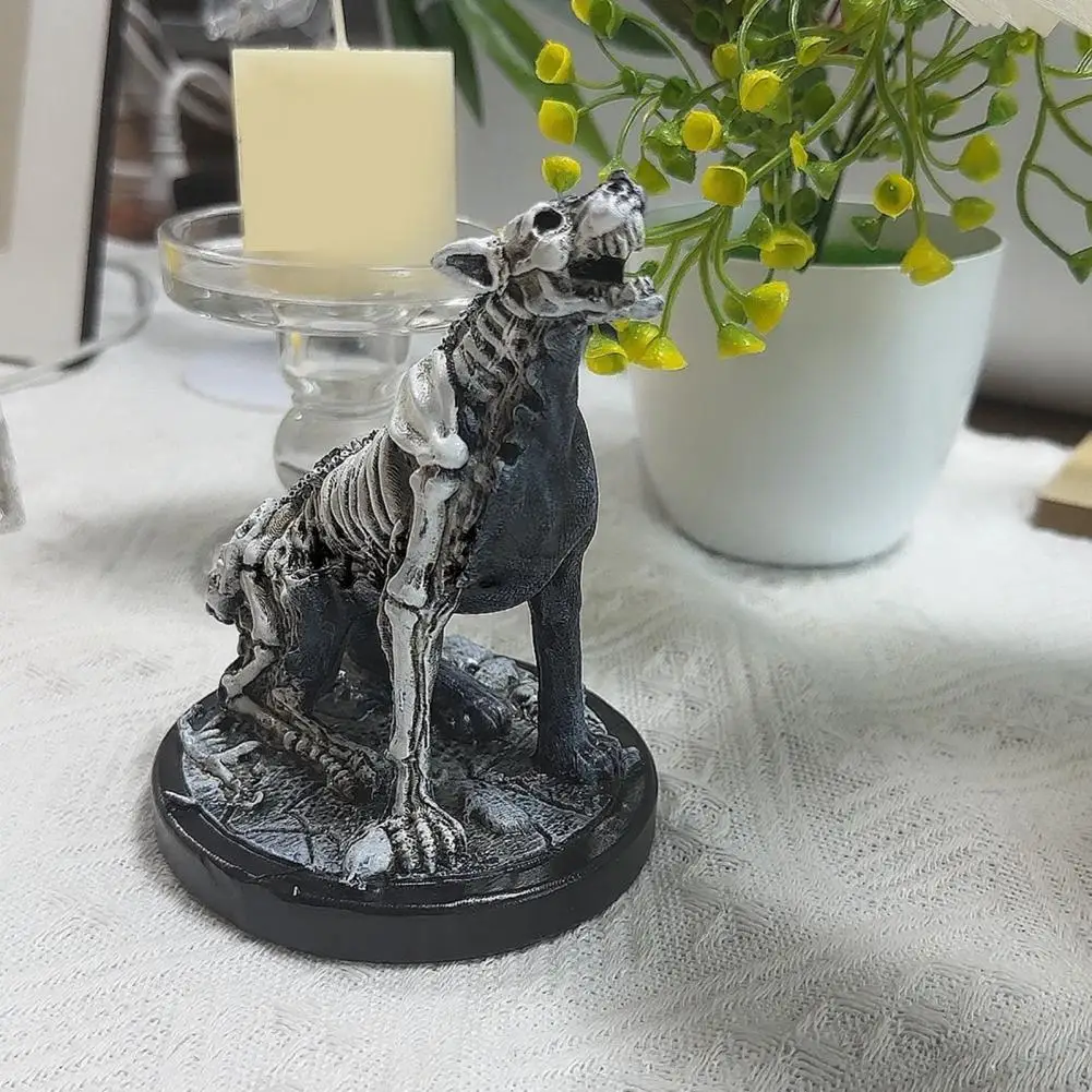 Halloween Skeleton Decor Halloween Black Dog Skull Resin Figurine Spooky Home Car Decor Ornament Outdoor Shelf for Seasonal