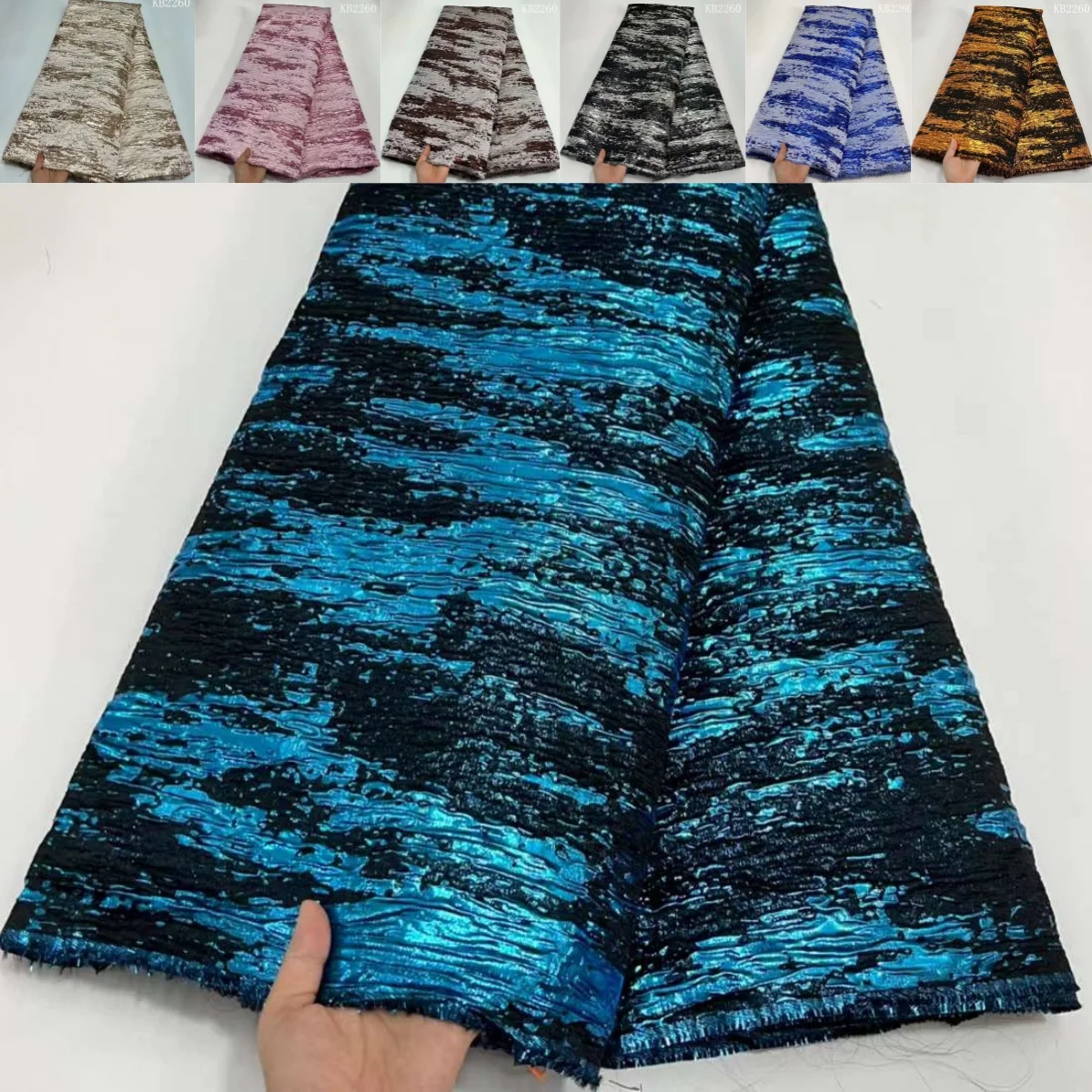 

African 5 Yards Damask Brocade Jacquard Lace African Fabric Lace High Quality 2025 Blue Organza Lace Fabric For Sewing KB2260