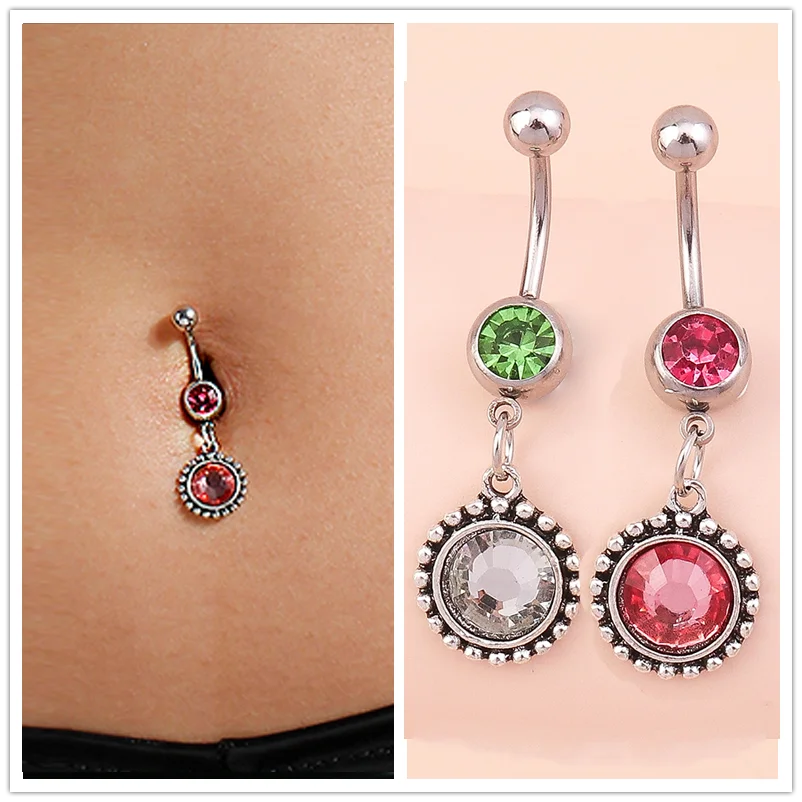 Aihua Fashion Animal Heart Shell Moon Eye Crystal Bell Button Rings for Women Piercing Navel Button Rings Sexy Body Jewelry