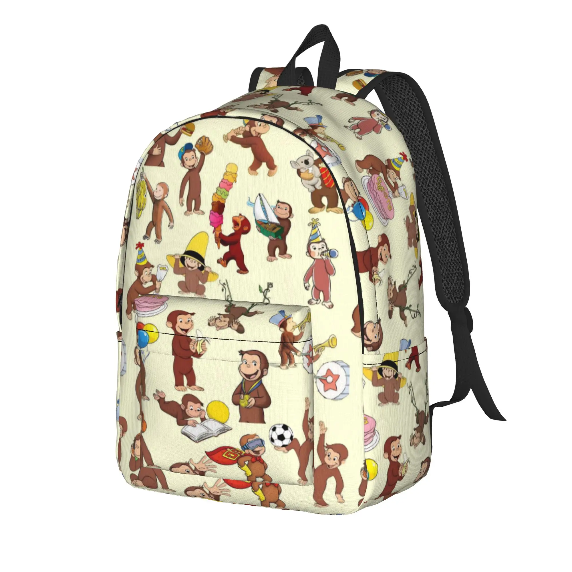 Lovely Cartoon Curious George Scene Backpack  Student Polyester College Backpacks Print Streetwear School Bags Rucksack