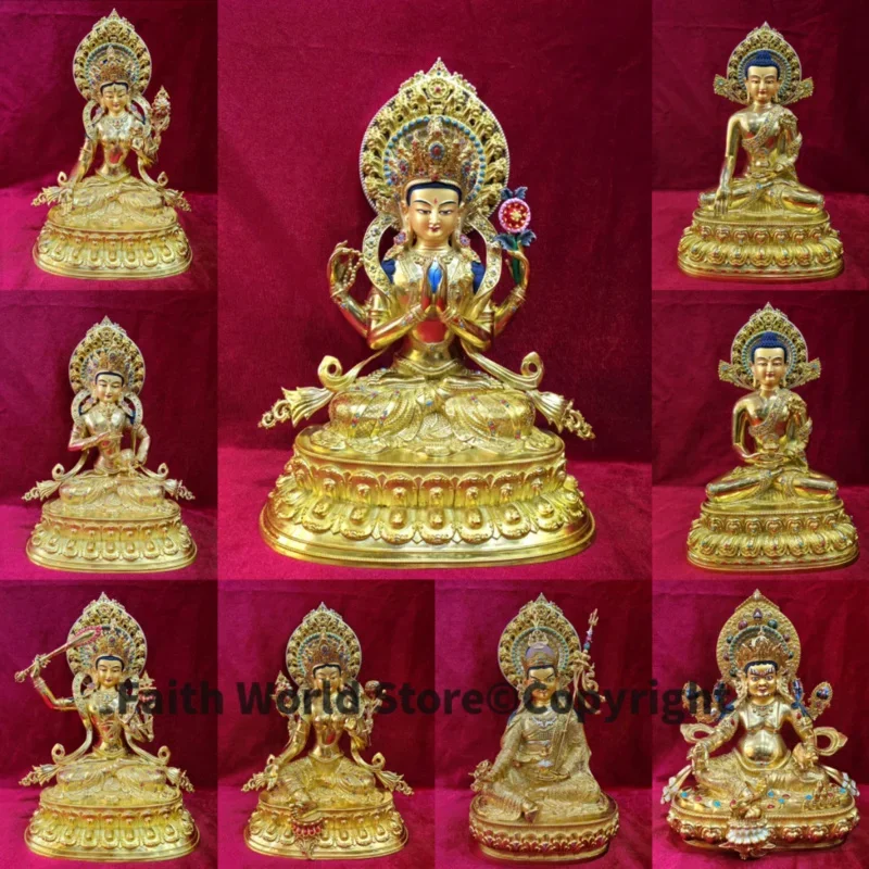 37cm wholesale High grade gold plating Buddha statue Guru Rinpoche Shakyamuni Vajrasattva Manjushri Tara Family protection